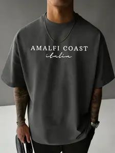 Loose Crew Neck Casual Summer AMALFI COAST italia Print Daily Commute Men's 100% Cotton T