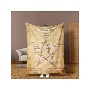Five-Pointed Star Feng Shui Bagua Map Flannel Blanket - Soft Warm All-Season Boho Spiritual Bedspread With Chinese Element Symbols (Wood, Fire, Earth, Metal, Water) For Adults, Home, Car, Meditation & Yin-Yang Design-30*40in