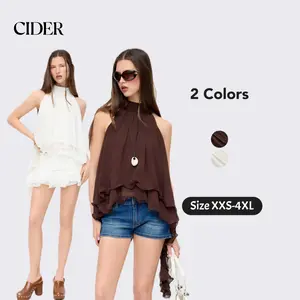 Cider Chiffon Halter Neck Ruffle Hem Oversized Blouse Dealsforyou