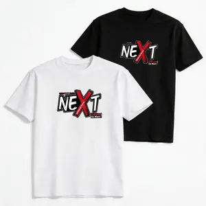Classic black and white color options, high-quality cotton fabric, comfortable breathable, stylish NEXT logo print design, perfect for casual outings, daily wear, sports and leisure, versatile and trendy men's basic t-shirt.