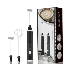 Milk Frother Handheld USB Rechargeable Electric Foam Maker with 2 Stainless whisks, 3 Speeds Mini Milk Foamer Drink Mixer Mini Blender for Bulletproof Coffee Latte Cappuccino Hot Chocolate