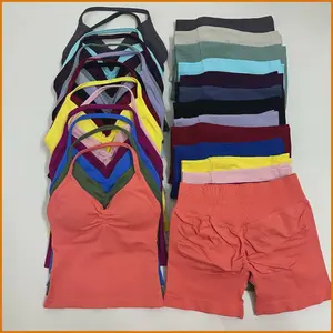 H Solara Outdoors Seamless 2 Piece Workout Set  Backless Sports Top & Scrunch High Waist Shorts