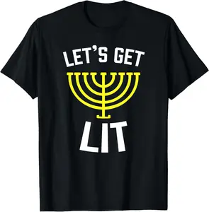100% Cotton Let's Get Lit Jewish T-Shirt - Humor Funny Gift Hanukkah Tee T-Shirt