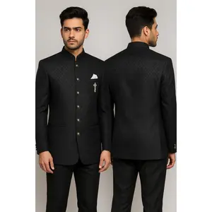 Black Embroidered Royal Suit for Men - Two Piece Set