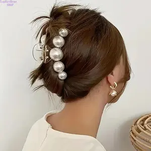 White Faux Pearl Hair Claw Clip, Minimalist Strong Hold Jaw Clip for Thick Hair, Elegant All-Match Hair Accessory for Daily Wear, Parties, Dating & Everyday Casual Hairstyling