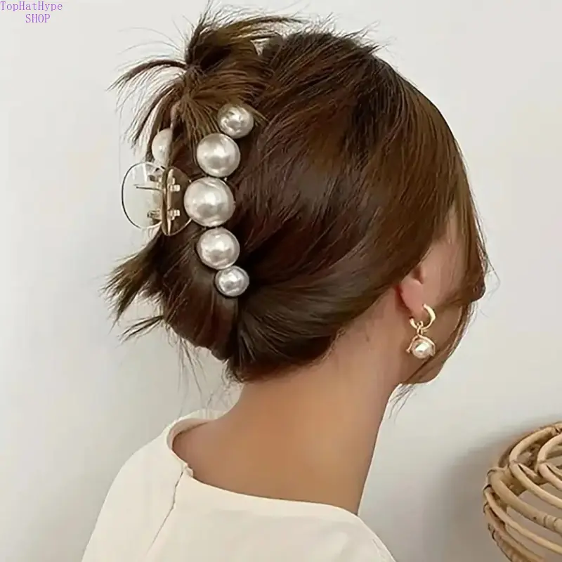 White Faux Pearl Hair Claw Clip, Minimalist Strong Hold Jaw Clip for Thick Hair, Elegant All-Match Hair Accessory for Daily Wear, Parties, Dating & Everyday Casual Hairstyling