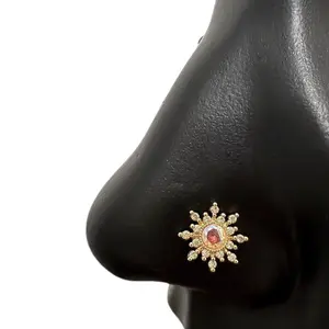 Diamond Sunburst Nose Stud - Surgical Steel, 20 Gauge, L-Shape, Hypoallergenic, Lead & Nickel Free, Durable Quality, Includes Case & Pouch