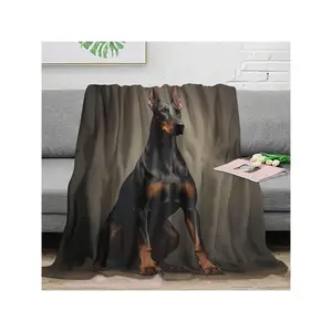 Doberman Dog Print Flannel Throw Blanket, Asian-Inspired Digital High-Definition Print, All-Season Multipurpose Shawl, Travel, Picnics, And Camping, With Birthday Pet Lovers