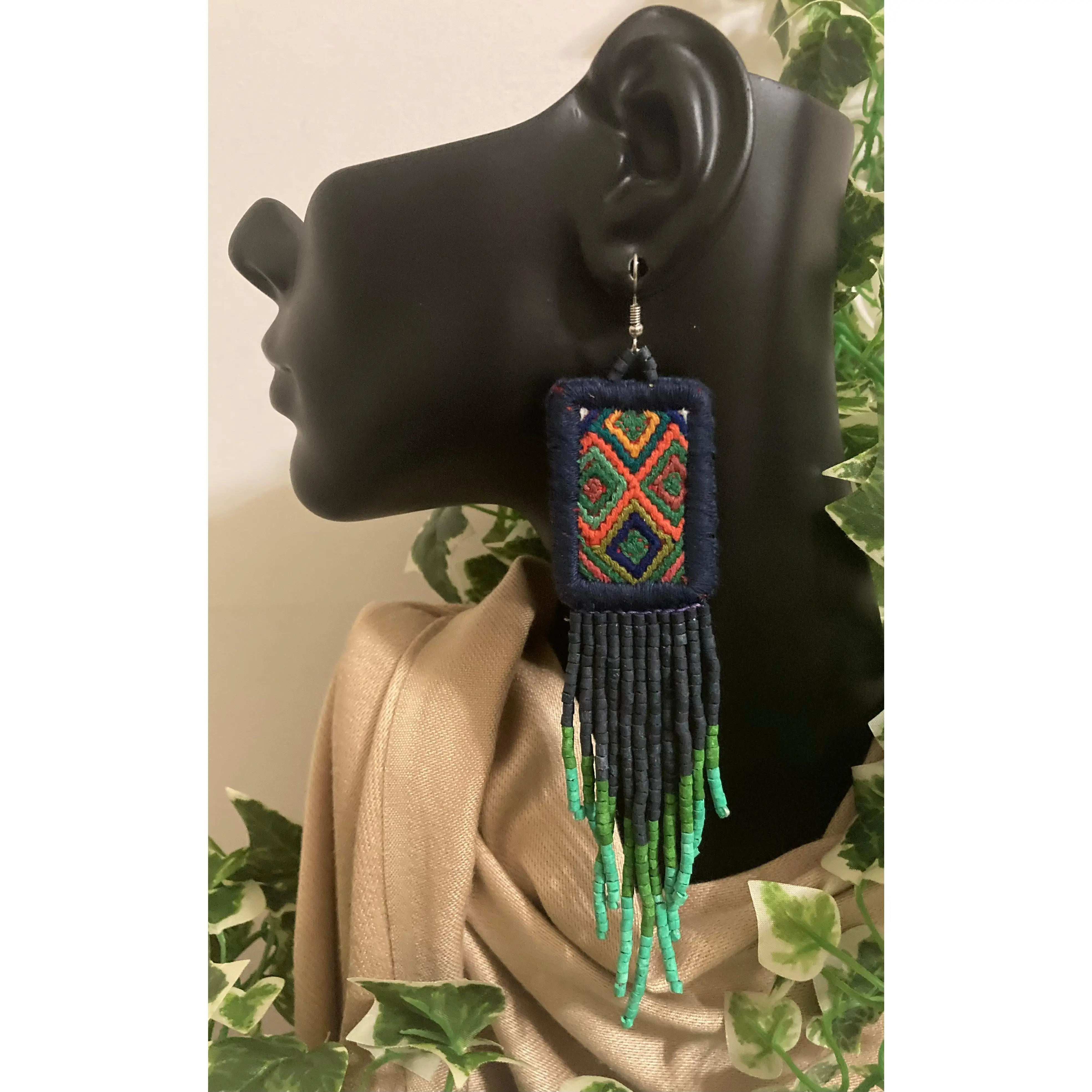 Vintage Mayan Textile Earrings (Navy)