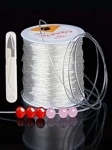0.8mm Elastic Bracelet String Kit with Scissors - 328ft (100m) Clear Crystal Stretch Cord for Jewelry Making, Transparent Beading Thread Set for DIY Crafting