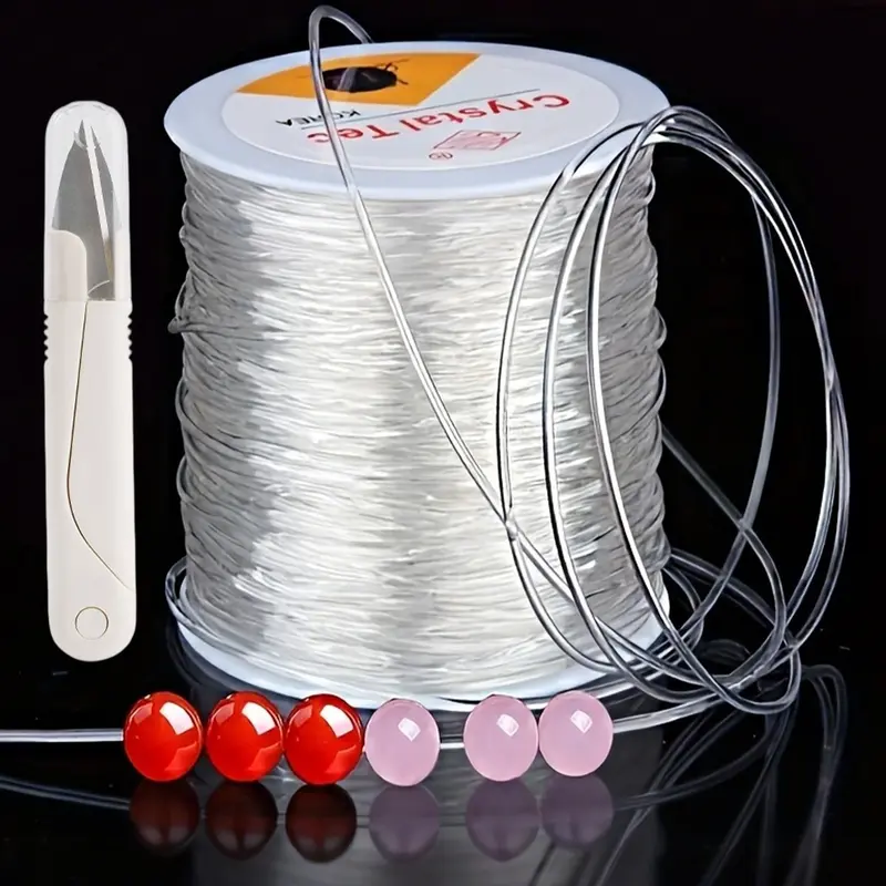 0.8mm Elastic Bracelet String Kit with Scissors - 328ft (100m) Clear Crystal Stretch Cord for Jewelry Making Supplies, Transparent Beading Thread Set for DIY Crafting, Beading Accessories, Elastic String for Bracelets