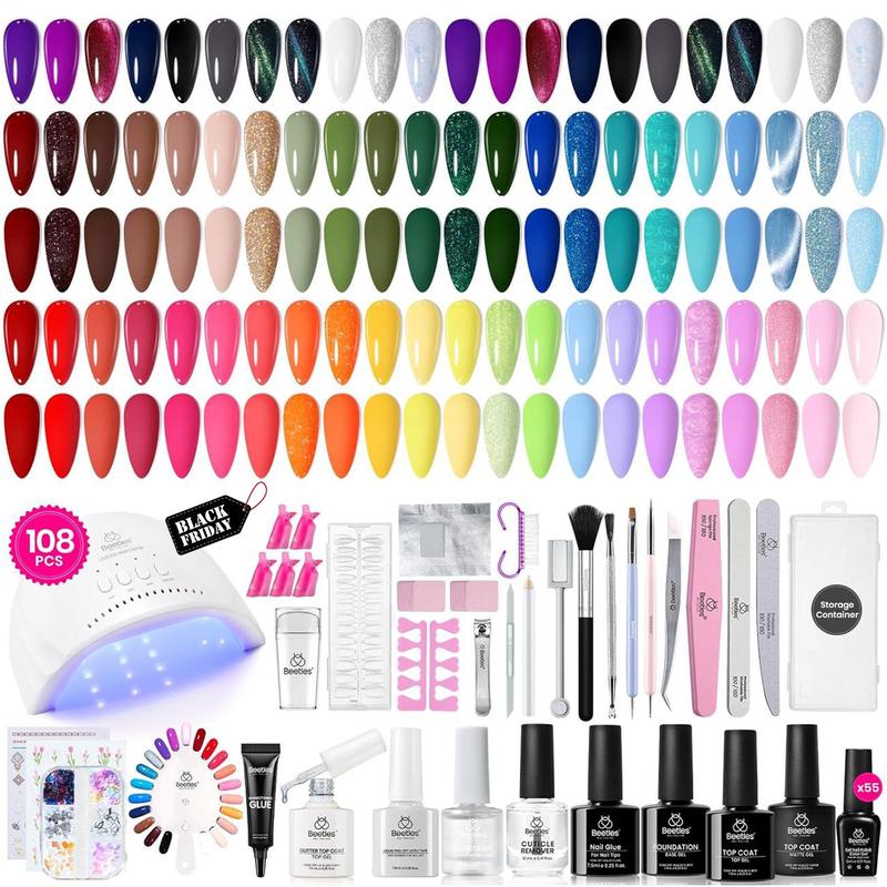 Beetles Gel Nail Polish Starter Kit【UV Light&Top Base Gel&Diamond Decorations&Stickers&Manicure Tools】DIY Nails Art Gift for girl Gift for woman gel x nails salon nails at home Curtics Fall Nail Halloween Nail Black Friday Winter Nail Christmas Gift