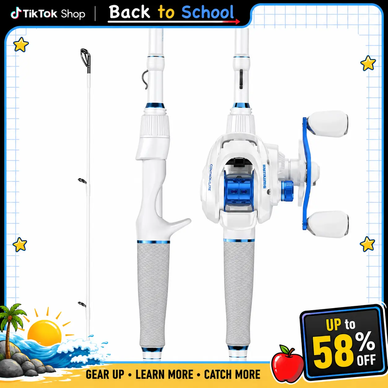[Back to School Fishing Gear] KastKing Centron Lite Fishing Combo OR Spartacus II Plus Combo| – IM6 Graphite 2-Piece Rod, Stainless Steel Guides with Ceramic Rings, Contoured EVA Handles, Split or Full Rear Handle SummerVibes,Summer Survivals