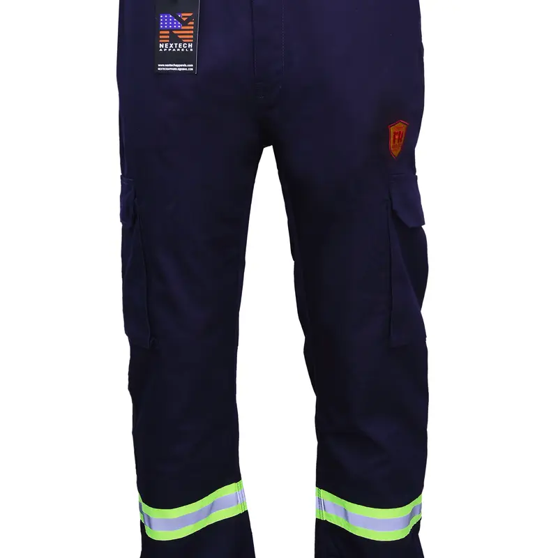 FR MATRIALS Cotton Twill FR Treated Cargo Pants with Reflective Stripes for Men's Hi Vis Work Wear 6 Pockets Elastic Waistband Flame Resistant Hi Vis 100% Lightweight Pants with FR Zipper & Double-stitched Silver Reflective Tape