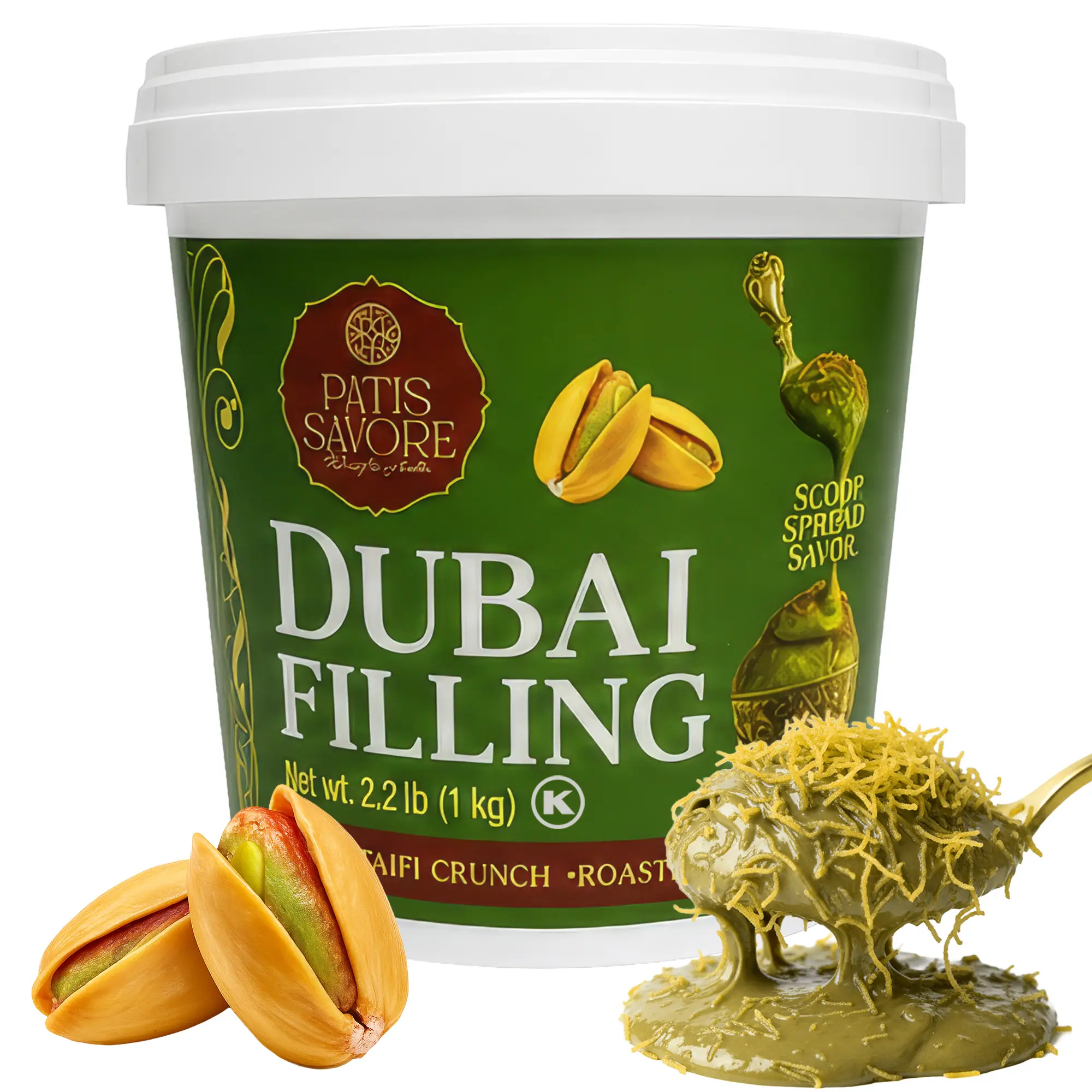 Dubai Chocolate Pistachio Kataifi Filling – 2.2 lb Luxury Middle Eastern Chocolate Cream – Rich, Creamy Dessert Filling for Croissants, Pastries & Cakes – Premium Gourmet Gift | TikTok