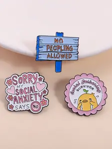 Social Anxiety Enamel Pins Set, Cute Cartoon Design Brooches, Flower Brooch, Suitable for Introverts & Emotionally Resonant Decor Lovers