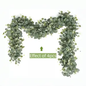 4pcs Artificial Eucalyptus Leaves Fake Flowers, Vine with Flowers, Perfect for Wedding Home Garden Decor, Outdoor Faux Plants, Durable Plastic