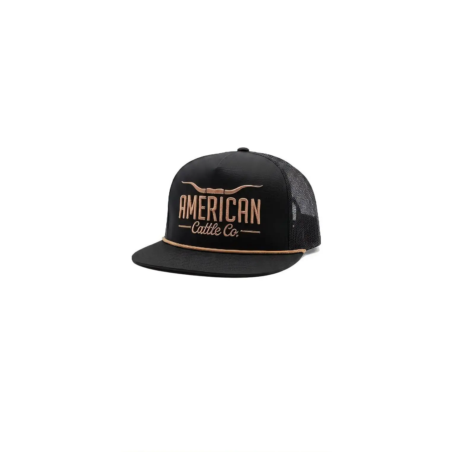 American Cattle Co. Black Snapback Hat with Gold Logo and Mesh Back