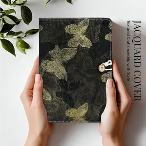 Refillable A5 Loose Leaf Hardcover Notebook, Luxury Gleaming Embroidered Butterfly Black &  6-Ring Planner with Grid Pages, Deluxe Hardcover  Set Journal for Study, Work.