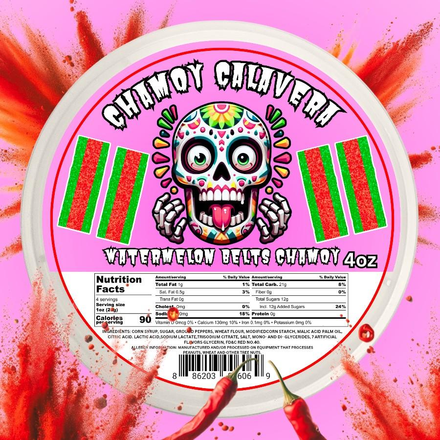 Watermelon Sour Belts Chamoy 4oz Jar Spicy Candy Snack mexican candy | Chamoy Calavera sour strip sweet Flavor