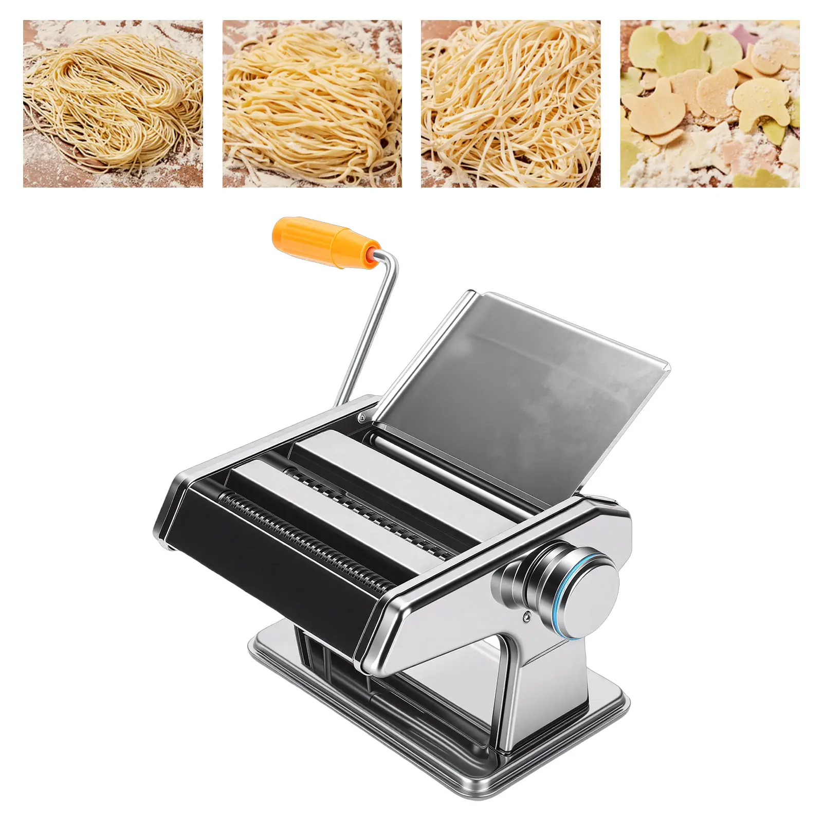 Durable Stainless Steel Manual Pasta Maker for Home Cooks, Adjustable Multifunctional Kitchen Utensil with Hand Crank, Noodle Cutter for Spaghetti, Fettuccini & Mold-Free Dumpling Skin