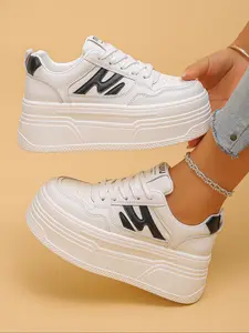 Women's Wedge Heel Thick Sole Chunky Sneaker Sport Shoes, Solid Color Casual Leisure Footwear, Comfortable and Stylish Round Toe for Daily Wear