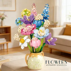 Realistic Flower Bouquet Set 880 Pieces (without Vase),  building blocks, Decorative Faux Flowers, Single Stem & Combination Options, Home Decor, Never Fades, Ideal Gifts, Home Decoration