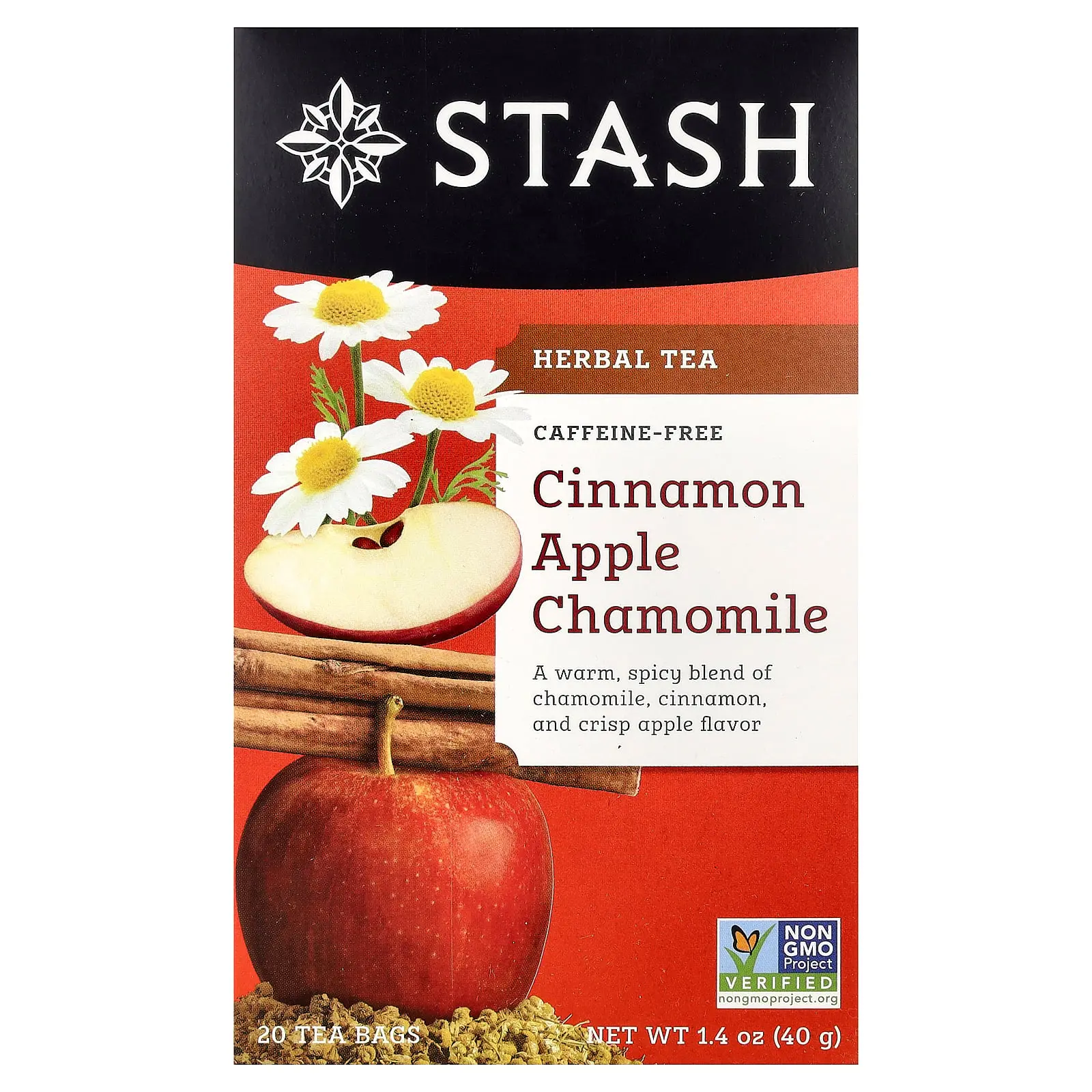 Stash Tea Herbal Tea, Cinnamon Apple Chamomile, Caffeine Free, 20 Tea Bags, 1.4 oz (40 g)