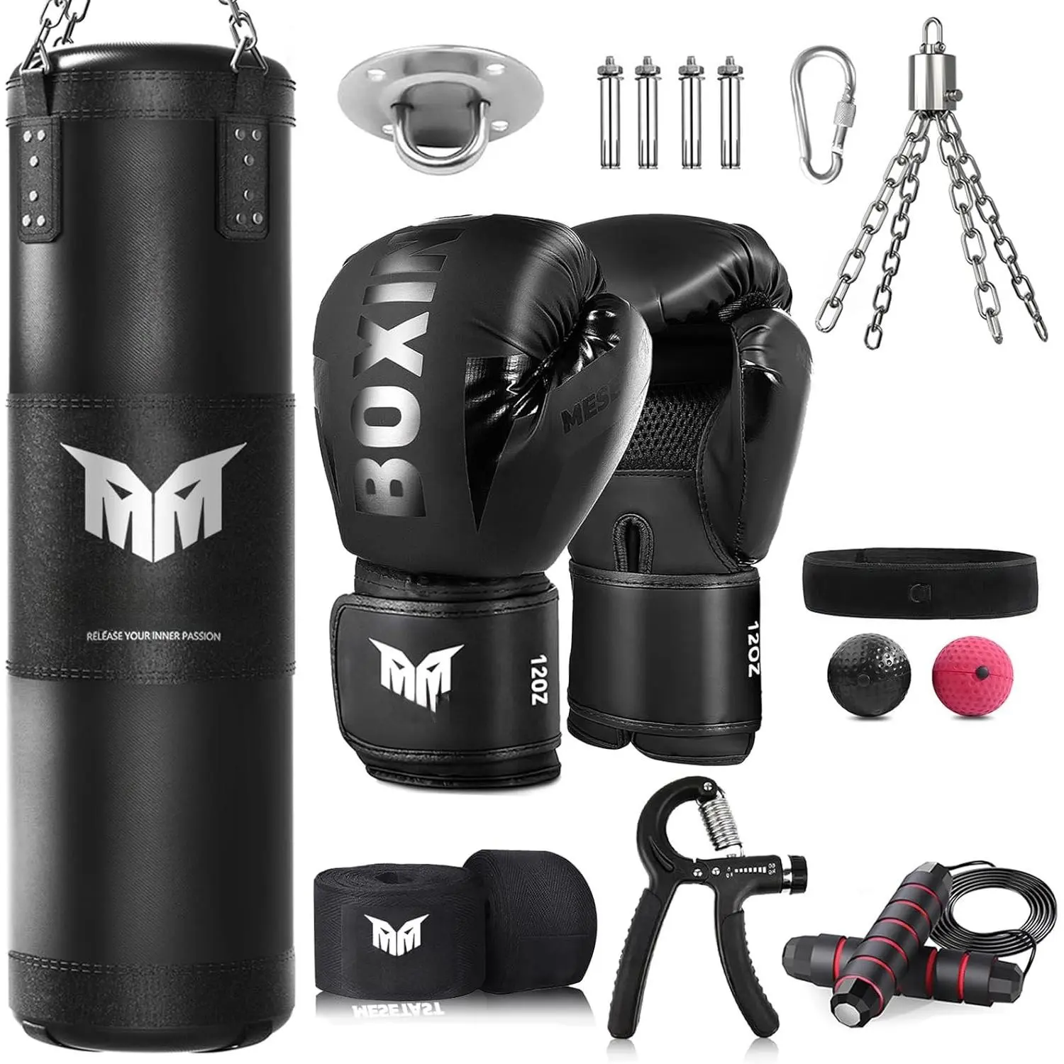 4ft Unfilled Heavy Punching Bag Set for Adults with 12 oz Gloves - Boxing Training Equipment for MMA, Karate, Kickboxing