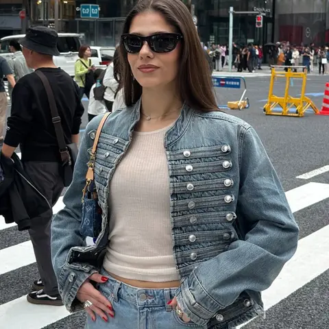 Women's Fashionable Double-Breasted Short Jacket Coats, Long Sleeve Stand Collar Slim Fit, Street Retro Everyday Casual Wear for All Seasons