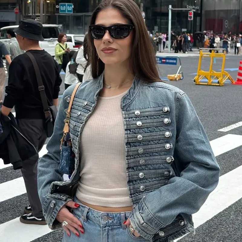 Women's Fashionable Double-Breasted Short Jacket Coats, Long Sleeve Stand Collar Slim Fit, Street Retro Everyday Casual Wear for All Seasons