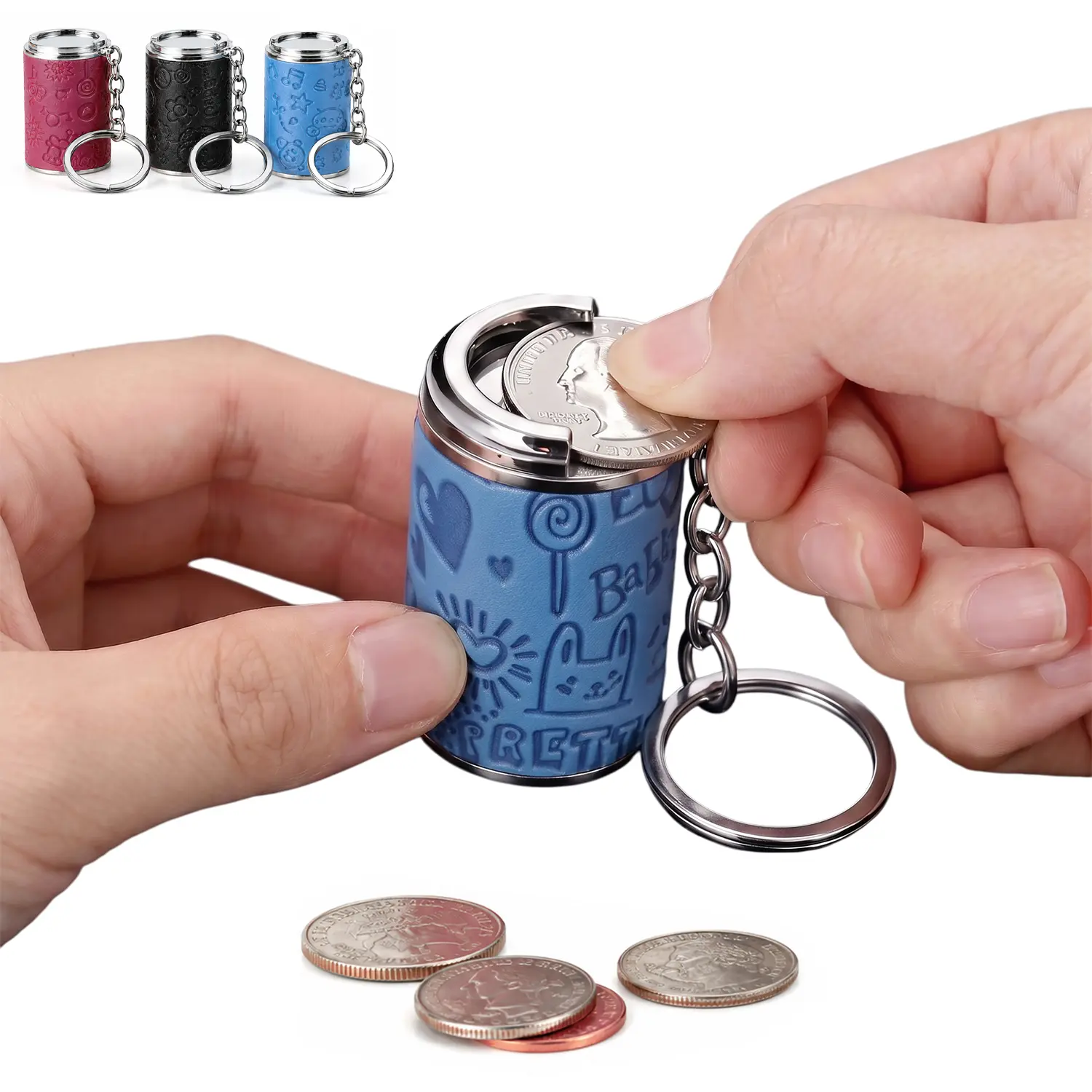 Mini Coin Bank 2-in-1 Fidget Stress Relief & Portable Coin Storage Coin Holder Keychain, Loose Change Holder Secure Snap Closure Keychain Small Gifts Perfect for Daily Carry Satisfying Coin Drop Feel Piggy Bank