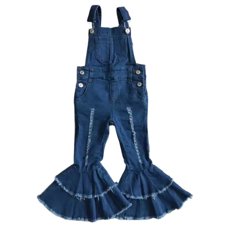 Girls' Classic Blue Denim Overalls with Adjustable Straps and Snap Sides, All-Season Fashion Clothes for Kids 4-5 Years, Casual, Minimalist, 4T, All Seasons, 10 - 11 Years, Durability
