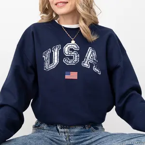 Vintage USA, Retro Flag, America, 4th of July Sweatshirt, Women's Crew Neck, Crewneck