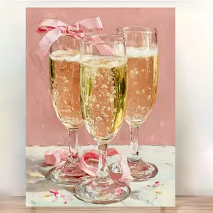 A Cute Champagne Glass with Pink Bow or Canvas Print - 30.48x 40.64cm Minimalist Ballet Style Wall Art, Love Cabin Elegant Decoration, Girl's Room Decoration, Frame Included, Perfect Valentine's Day or Anniversary Gift, Champagne Decoration, 2D Flat, Perf