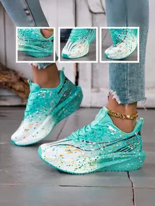 Women's Low-Top Sports Shoes, Lightweight Breathable Thick Sole, Pure Color Casual Sneakers, PP Sole & Textile Lining, Lace-Up Design