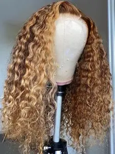 Fashion Ultra Soft Gradient Highlight Dipped 26 Inch 180% Density Lace Front Wig Natural Curled Hair Pre-Braided Daily Use Synthetic Lace Wigs