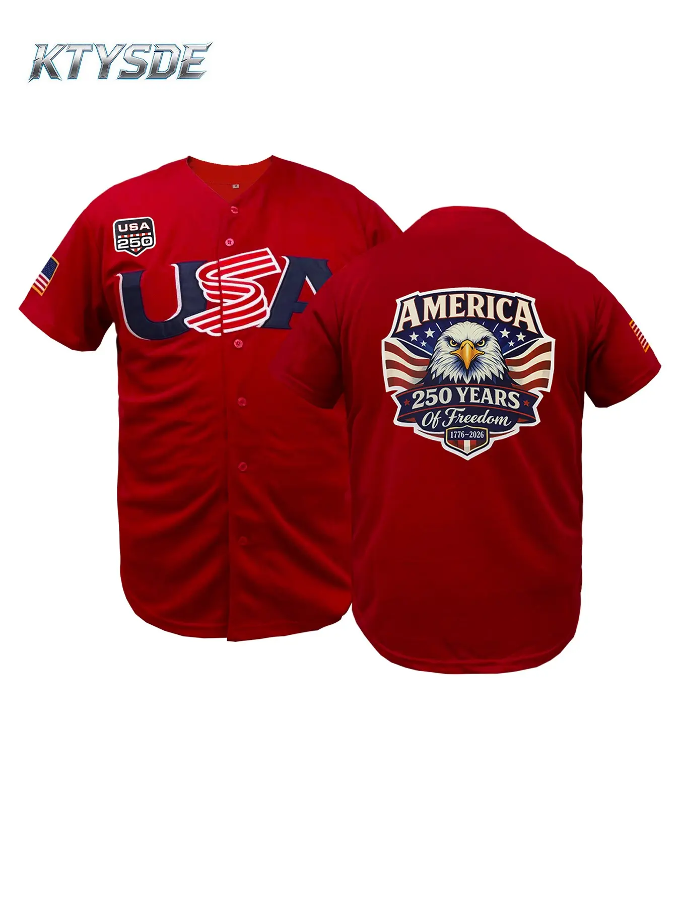 KTYSDE USA 250 Celebration Embroidered Baseball Jersey, Classic Bald Eagle Patriotic Baseball Shirt, Unisex Breathable Top for Independence Day