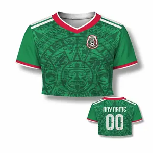 Mexico Crop Top Mesh Jersey – Personalized Name & Number, Black All Over Print Custom Jersey for Women