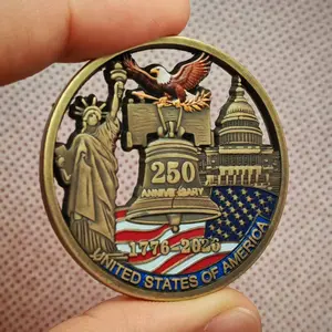Hollow Out Bronze Plated Liberty Collectible Medallion | 1pc United States 250th Anniversary Commemorative Token - Perfect for Thanksgiving, Christmas, New Year, Independence Day