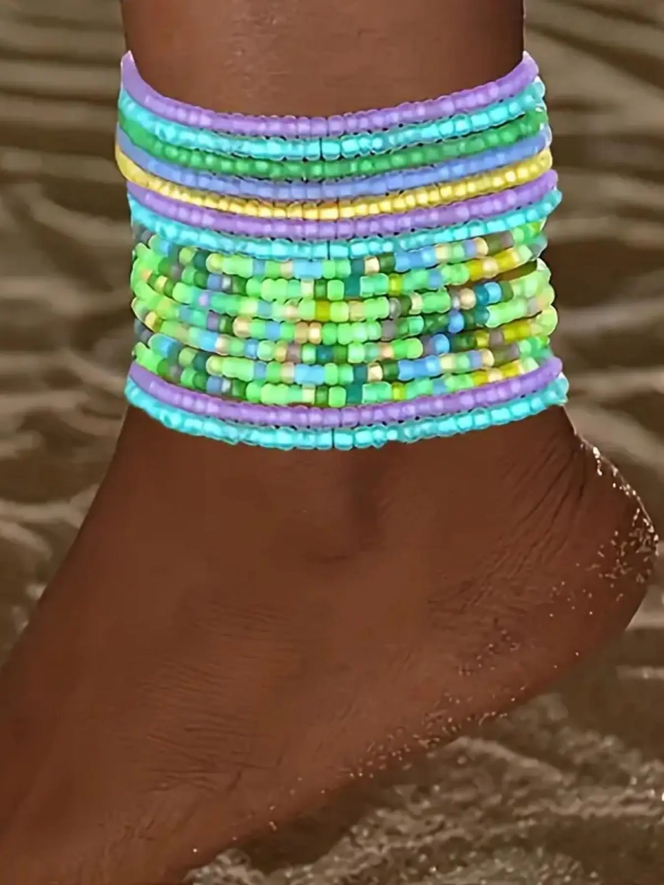 Random Beaded Luminous Anklet, 10pcs Boho Style Colorful Beaded Anklet for Women & Girls, Fashion Jewelry for Party, Daily Clothing Decor, Trendy Exquisite Jewelry for Gift, Trendy Jewellery Accessories, Fashionable Jewelry Accessories