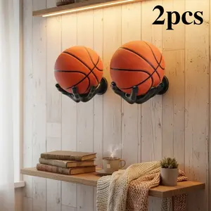 2pcs No-Drill Basketball Wall Mount Holder, Strong Resin Ball Support, Easy Installation, Ideal for Sports Equipment Storage