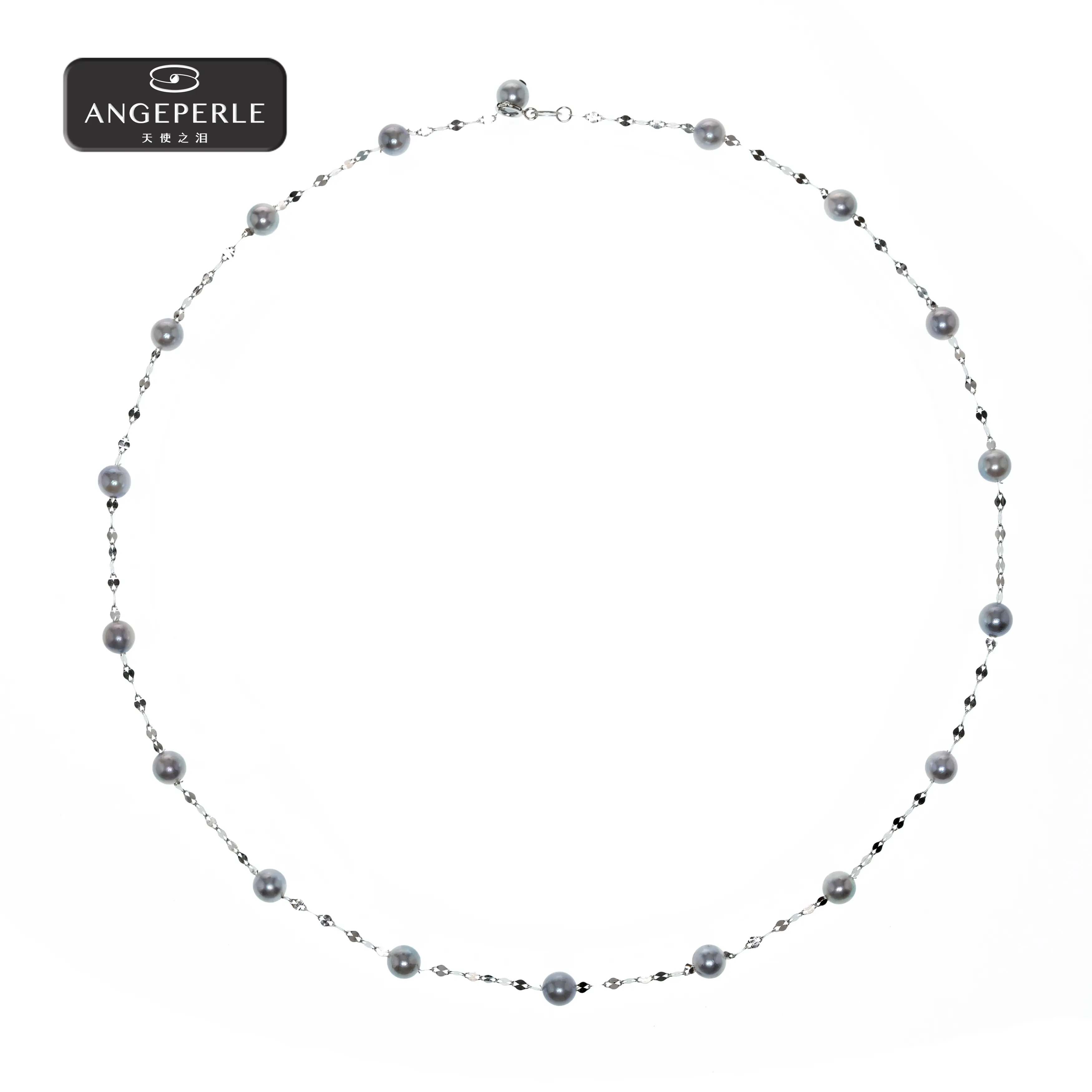 ANGEPERLE S925 Sterling Silver "Starry Sky" Necklace with Genuine Akoya madama Sea Pearl 5-6mm TSJ982
