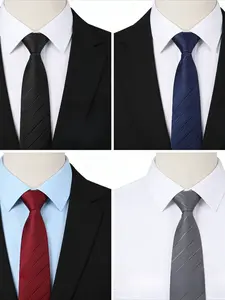 3/4/8-piece Deluxe Zipper Striped Men's Zipper Tie, Formal Business Wedding Tie, High Quality Fabric, Easy to Wear, Enhance Your Gentleman's Style