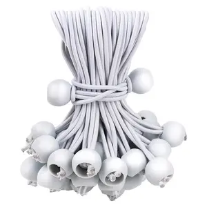 50PCS White Ball Bungee Cords, 6 Inch Heavy Duty Outdoor Bungee Cord with Balls, Tarp Tie Down Bungee Balls for Shelter, Camping, Cargo,Tent Poles UV Resistant（Ball Size 1 inch）