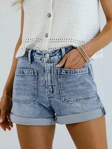 【Buy 2 Save More】EMMIOL Women Jeans Shorts  with Adjustable Waist Summer Mid Rise Sexy Stretchy Denim Hot Pants Trendy