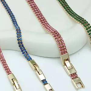 Yordy Elegant Jewelry Bracelet 14k Gold-Plated Diamond Design in Blue Pink & Green Adjustable Cuban Link Chain 7-8 Inches Length High Quality