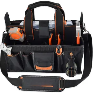 19-POCKETS Tool tote, HVAC tool bags organizer, Heavy-Duty electrician tools bag, Tool tote bag w/socket organizer tool boxes, Stay-Up maintenance tools bags