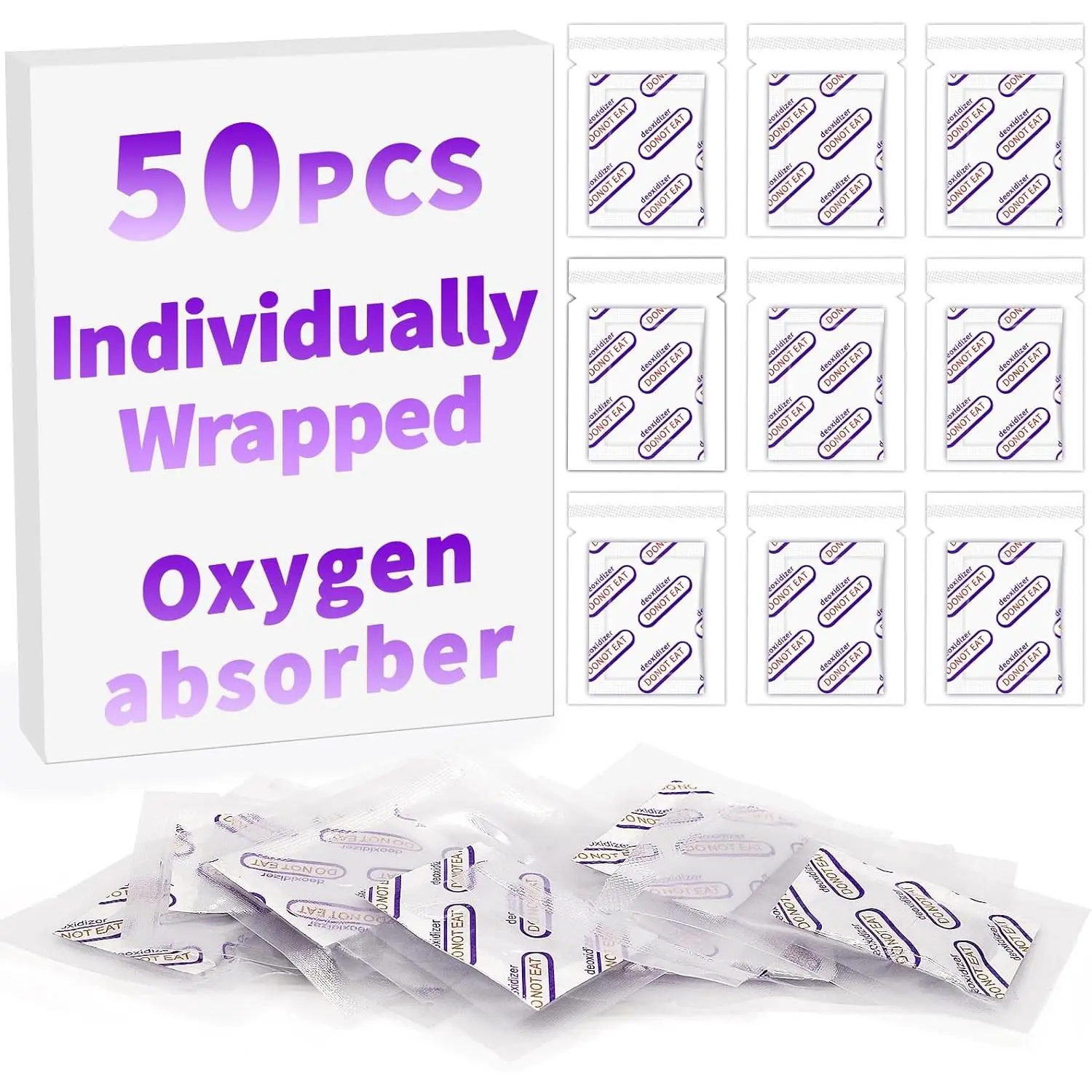 Individually Wrapped -  Oxygen Absorbers for Food Storage 500cc, 50 Packs, Food Grade Packs for Long Term Food Storage, Mason Jars, Mylar Bags, Canning, Dehydrated, Preserved Foods