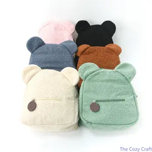 Lovely teddy fleece bear‑ear kids mini backpack, soft plush toddler daypack for little children daily use and outdoor travel